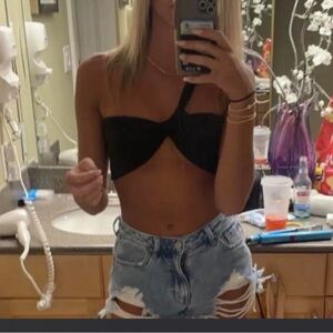 black bandeau going out top with twist detail